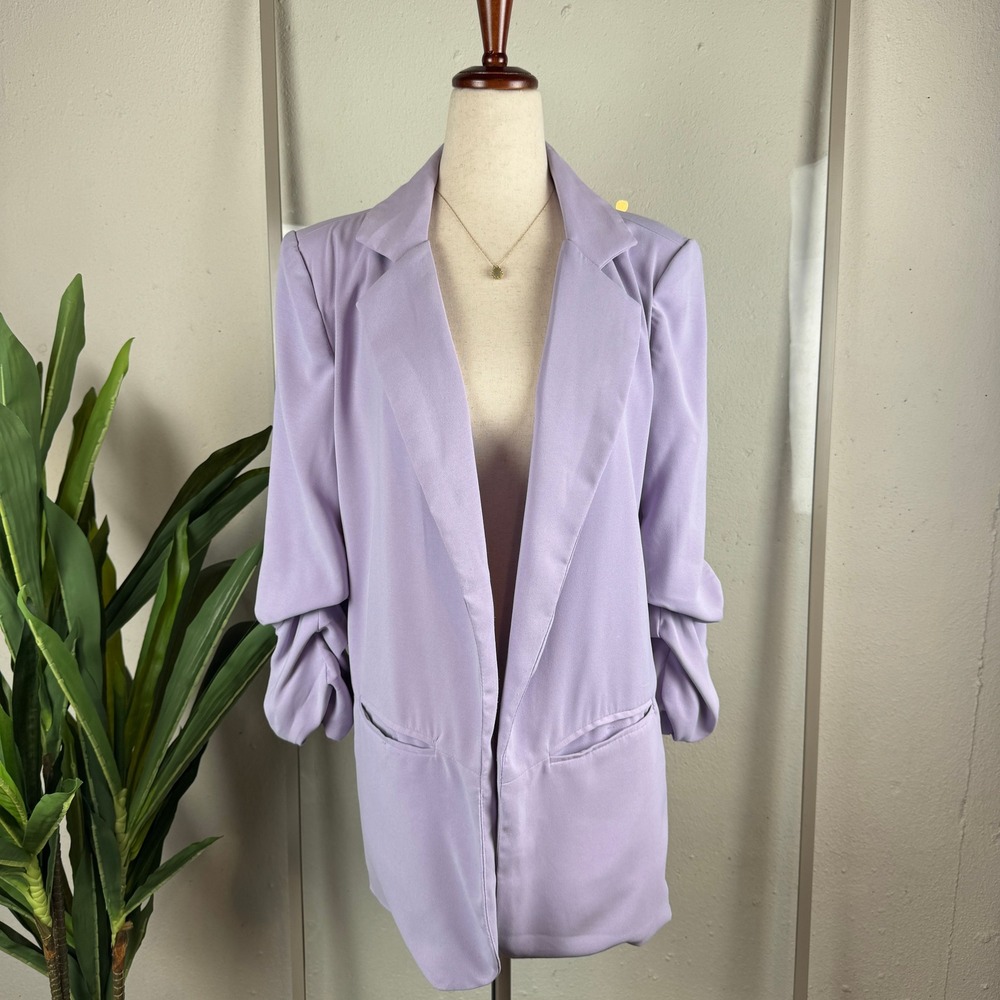 Soft Girl Polished Office Chic Lavender Oversized Blazer Small Ruched 3/4 Sleeve